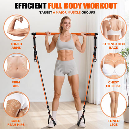 Pilates Bar Kit with Resistance Bands, Pilates Equipment, Multifunctional Pilates Bar for Women & Men, Pilates Kit for Hip, Back, Arm, Full-Body Workouts, Home Gym Strength Training Equipment