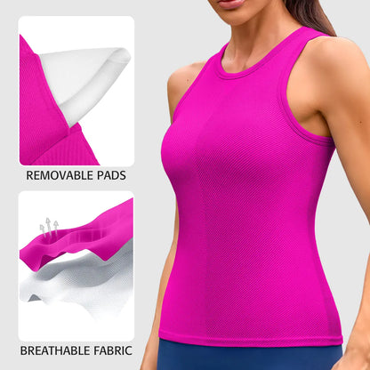 ATTRACO Women'S Seamless High Neck Workout Tank Top with Built-In Bra & Removable Padding for Yoga & Gym Training Summerwins