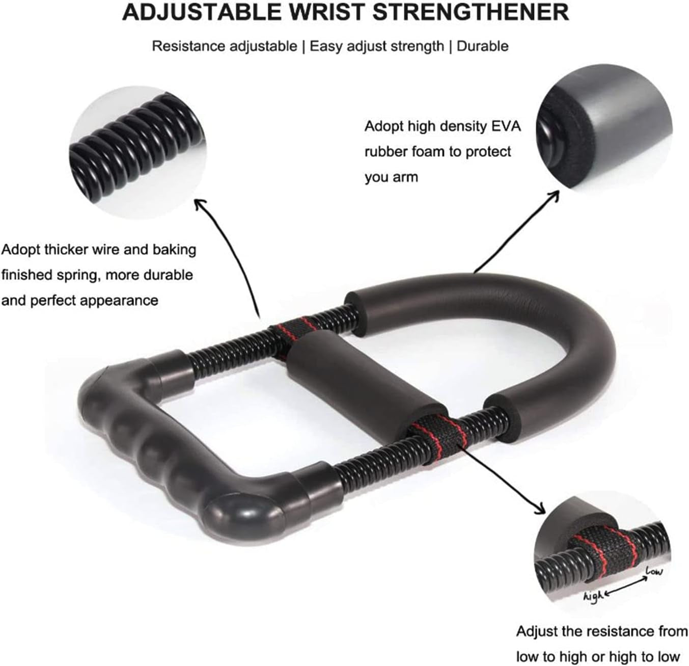 Wrist Strengthener, Resistance Forearm Exerciser, Spring Steels Adjustable Comfortable Wrist Exerciser Strengthener Tool,Grip Strength Trainer Workout Equipment for Home