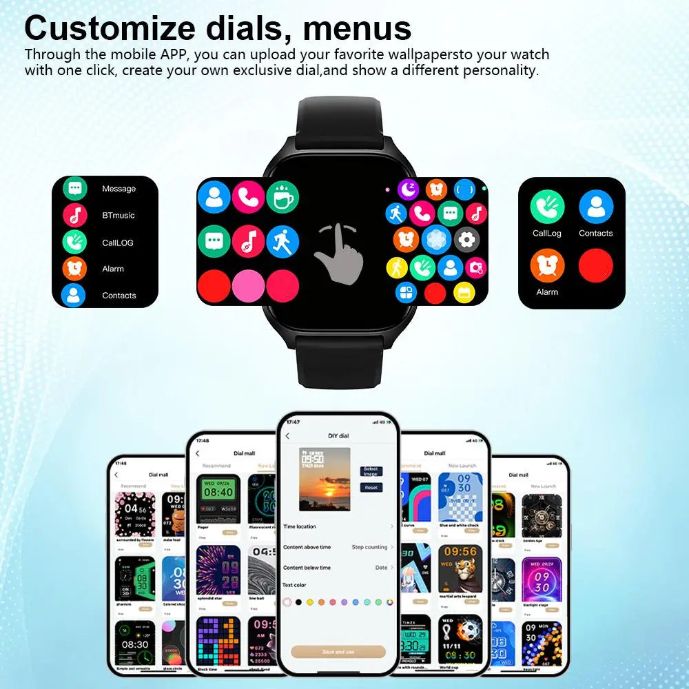 H9 Max Men Women Sports Watch, Fitness Smart Watch, Digital Smart Watch, 2.01 Inch Dial, Calls, Music, Calculator, Silicone Charging, USB, Message Preview, DIY Dial, Weather, Compatible with Android & Ios Phone, Waterproof Smart Watch